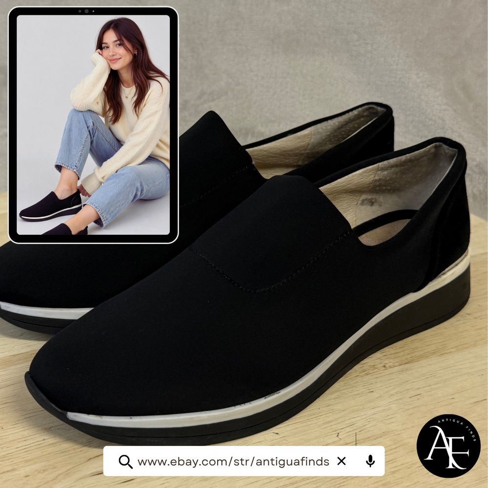 Louise et Cie Beauvais Black Fabric Leather Wedge Slip On Sneakers Womens 6M 36